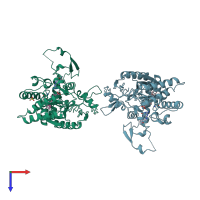 PDB entry 2nod coloured by chain, top view.