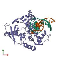 PDB entry 2noe coloured by chain, front view.