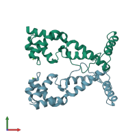 PDB entry 2nog coloured by chain, front view.