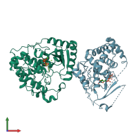 PDB entry 2nom coloured by chain, front view.