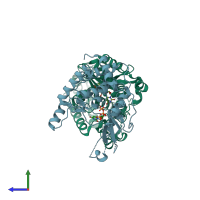 PDB entry 2nom coloured by chain, side view.