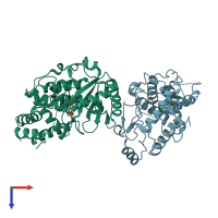 PDB entry 2nom coloured by chain, top view.