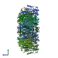 PDB entry 2nox coloured by chain, side view.