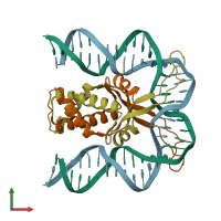 PDB entry 2np2 coloured by chain, front view.