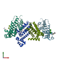 PDB entry 2np5 coloured by chain, front view.