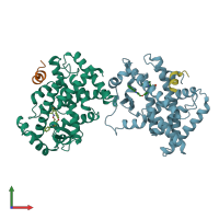 PDB entry 2npa coloured by chain, front view.