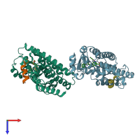 PDB entry 2npa coloured by chain, top view.