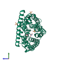 PDB entry 2npg coloured by chain, side view.