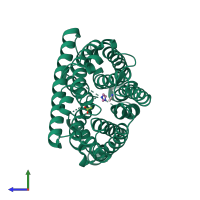 PDB entry 2npj coloured by chain, side view.