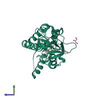 PDB entry 2npn coloured by chain, side view.