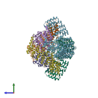 PDB entry 2npp coloured by chain, side view.