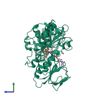 PDB entry 2npx coloured by chain, side view.