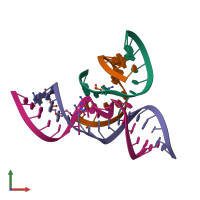 PDB entry 2npy coloured by chain, front view.