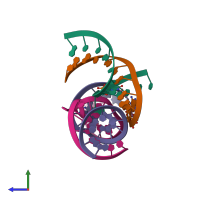 PDB entry 2npy coloured by chain, side view.