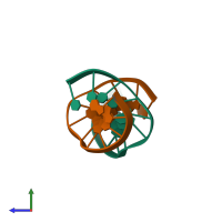 PDB entry 2nq1 coloured by chain, side view.