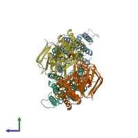 PDB entry 2nq2 coloured by chain, side view.