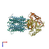 PDB entry 2nq2 coloured by chain, top view.