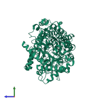 PDB entry 2nq5 coloured by chain, side view.