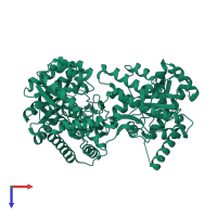PDB entry 2nq5 coloured by chain, top view.