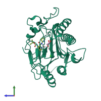 PDB entry 2nq6 coloured by chain, side view.