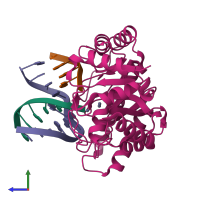 PDB entry 2nq9 coloured by chain, side view.