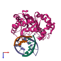 PDB entry 2nq9 coloured by chain, top view.