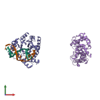 PDB entry 2nqj coloured by chain, front view.