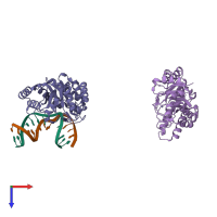 PDB entry 2nqj coloured by chain, top view.