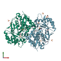 PDB entry 2nql coloured by chain, front view.