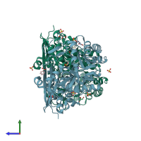 PDB entry 2nql coloured by chain, side view.