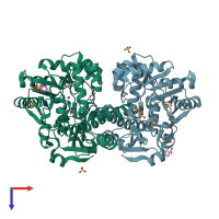 PDB entry 2nql coloured by chain, top view.