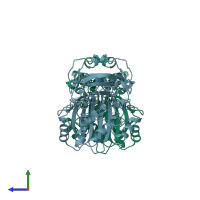 PDB entry 2nqt coloured by chain, side view.
