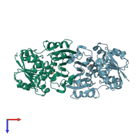 PDB entry 2nqt coloured by chain, top view.