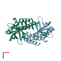 PDB entry 2nr4 coloured by chain, top view.