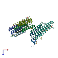 PDB entry 2nr5 coloured by chain, top view.