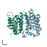 PDB entry 2nrf coloured by chain, front view.
