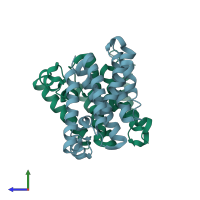 PDB entry 2nrf coloured by chain, side view.