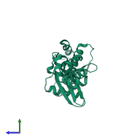 PDB entry 2nrt coloured by chain, side view.