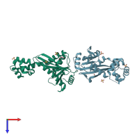 PDB entry 2nrx coloured by chain, top view.