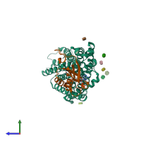 PDB entry 2ns1 coloured by chain, side view.
