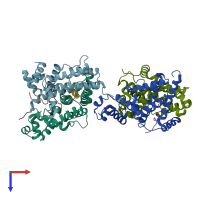 PDB entry 2ns8 coloured by chain, top view.