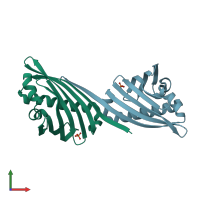 PDB entry 2ns9 coloured by chain, front view.