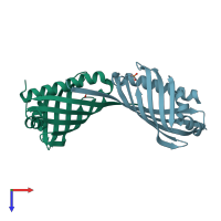 PDB entry 2ns9 coloured by chain, top view.