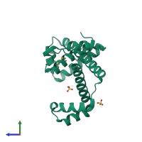 PDB entry 2nsa coloured by chain, side view.
