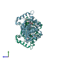 PDB entry 2nsd coloured by chain, side view.
