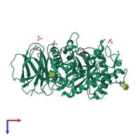 Monomeric assembly 2 of PDB entry 2nsx coloured by chemically distinct molecules, top view.