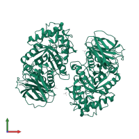 Lysosomal acid glucosylceramidase in PDB entry 2nsx, assembly 8, front view.