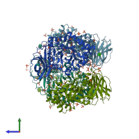 PDB entry 2nt1 coloured by chain, side view.
