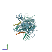 PDB entry 2nt9 coloured by chain, side view.