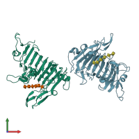 PDB entry 2ntb coloured by chain, front view.